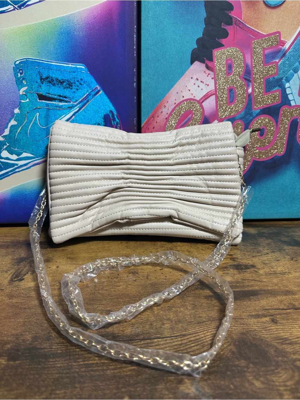 JNB Faux Leather Envelope Clutch Purse Beige
